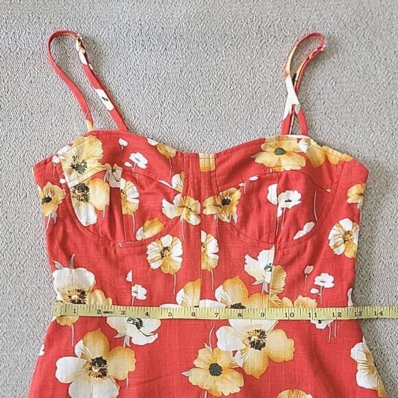 Speechless Fire Burnt Orange Floral Sleeveless  Linen Blend Spring Dress-Small - Picture 10 of 14
